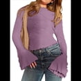 thumbnail image 1 of Camiseta de Larga Acampanada con Cuello Alto Y2K para Mujer, Ajustada con Ribete en Lechuga Púrpura M, 1 of 9