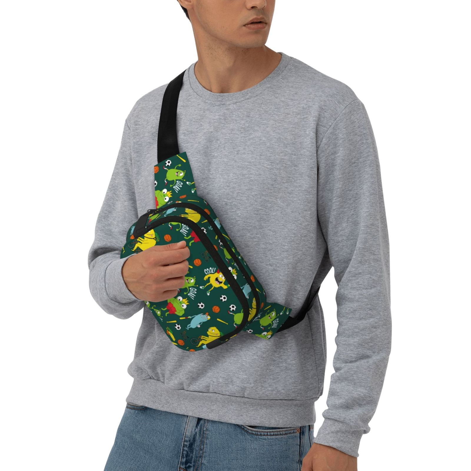 Picia Sport Monster Print Square Double-Layer Waist Bag Mini Adjustable Waist Belt Bag Exercise Running Travel Hiking