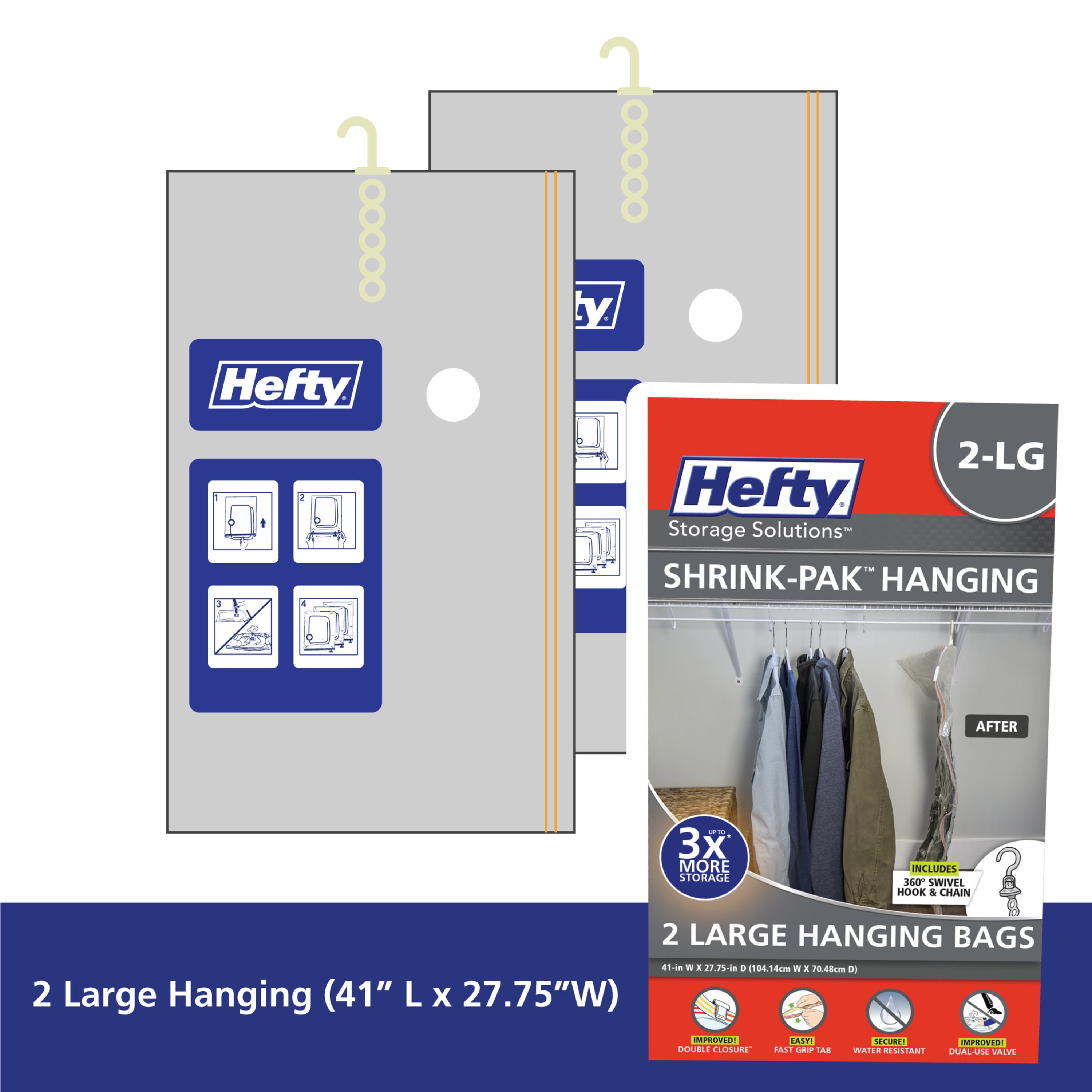 Hefty Shrink-Pak Compression Bags, 2 Large Bags, 1 Hand Pump