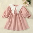 thumbnail image 6 of 2 Pack Babydoll Dresses for Girls Size 1-6 Toddlers Kids Cute Puffed Elbow-Sleeve Doll-Collar Lightweight Color-Block A-Line Princess-Dress, 6 of 8