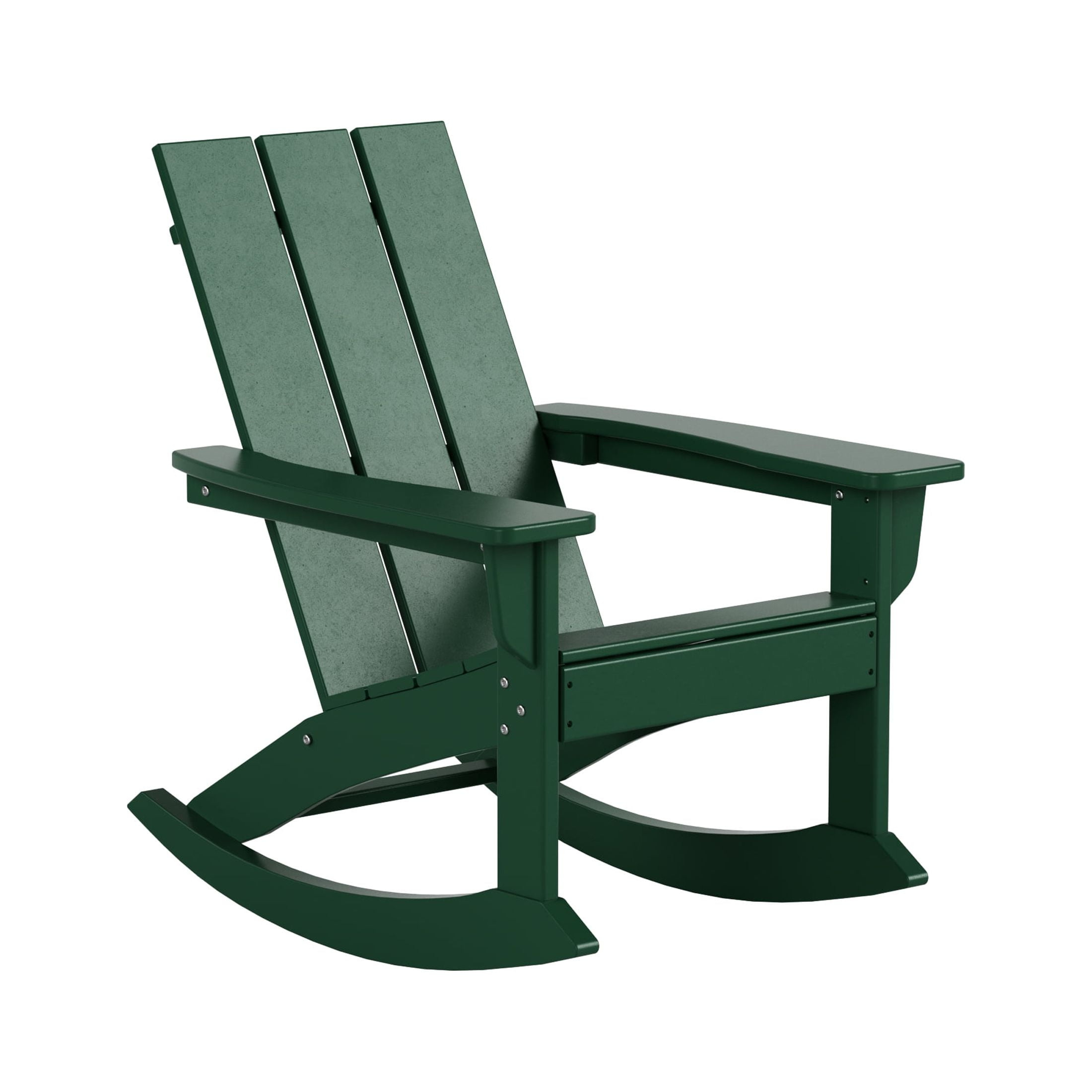 WestinTrends Ashore 3 Piece Patio Rocking Chair Set, All Weather Poly Lumber Adirondack Rocker Bistro Set Porch Patio Chairs Set of 2 with Large Side Table, Dark Green