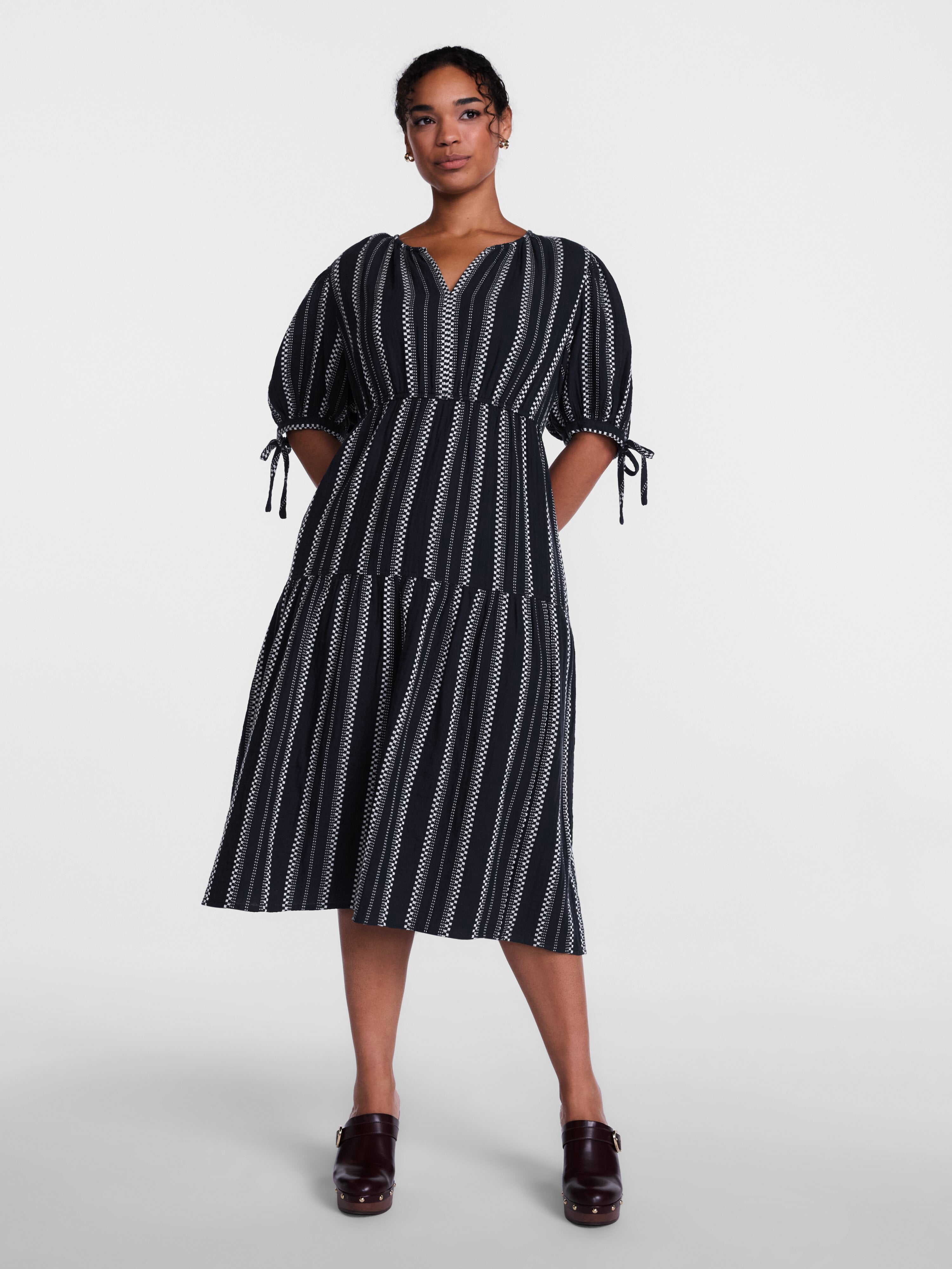Scenario Women's Split Neck Tiered Midi Dress, Sizes XS-XXXL