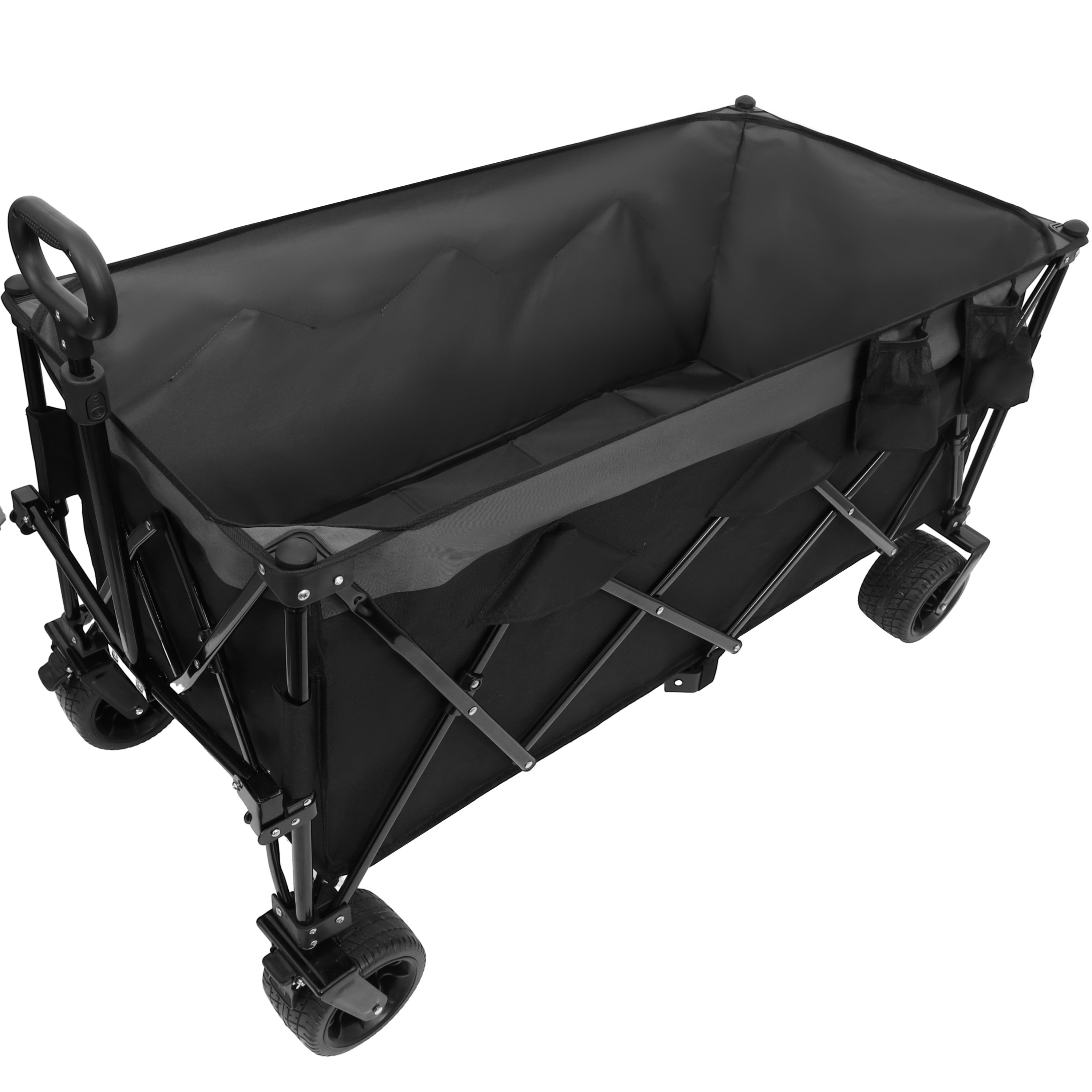 Yoneston 44.3" Collapsible Wagon Cart with Storge Bag, Portable Heavy Duty Utility Wagon with 480LBS Weight Capacity for Camping, Picinc, Shopping, Beach, Grocery Transport, Black