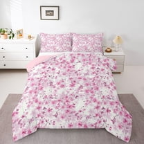 Manfei Teens Pink Flowers 3 Pieces Queen Comforter Set,Spring Garden Ultra Soft Bedding Sets,Cherry Blossom Bedding Comforter Set Breathable,Breathable Home Decor,Reversible