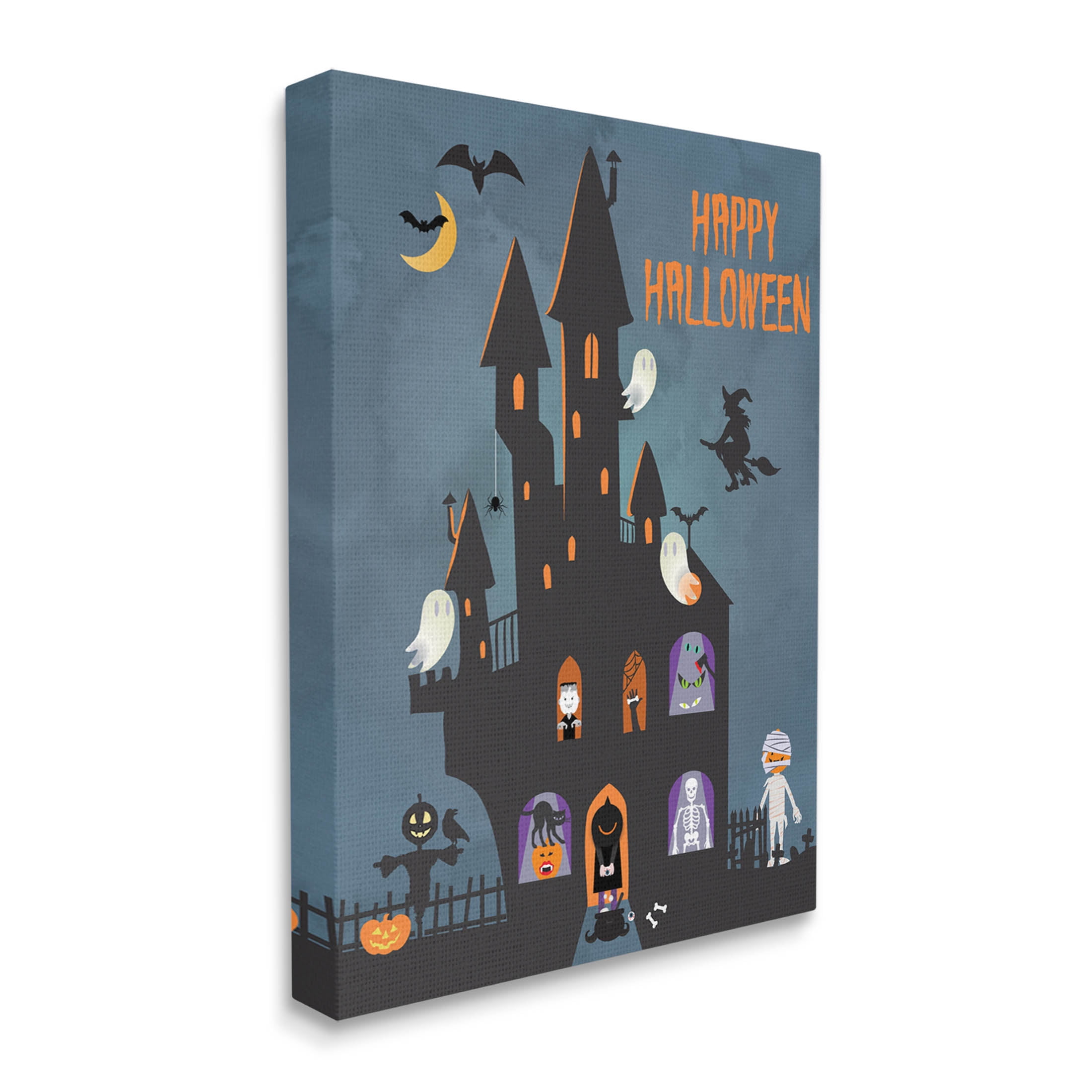 Happy Halloween Haunted Ghost House Holiday Graphic Art Gallery Wrapped Canvas Print Wall Art