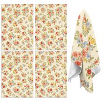 4 Pcs Pioneer Flower Floral Print Pattern Kitchen Towels, Funny Microfiber Dish Towel Set, 18" X 26" Tea Towels
