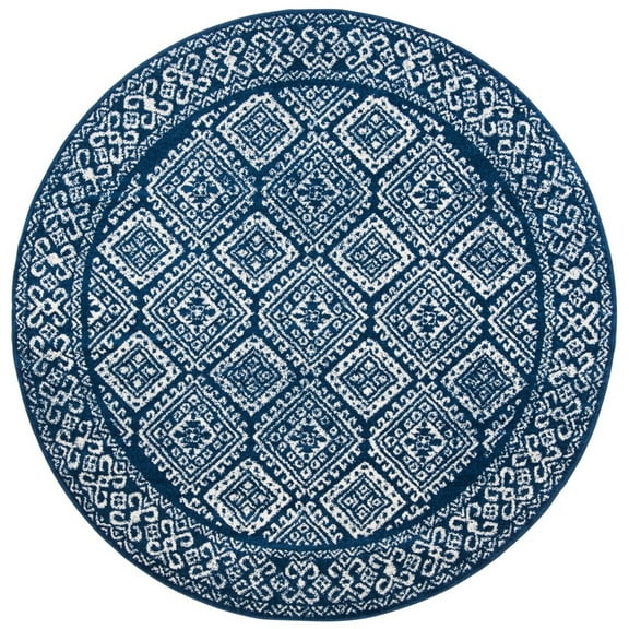 SAFAVIEH Tulum Ophelia Bordered Geometric Area Rug, 10' x 10' Round, Navy/Ivory