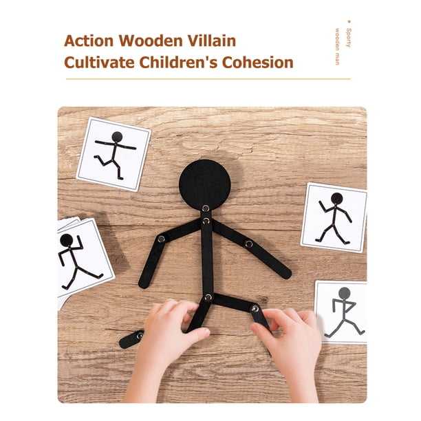 Juguete De Madera Stickman Con Extremidades Móviles, Set Educativo Con Tarjetas Para Estimular La Creatividad Y Coordinación En Niños