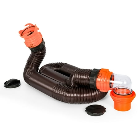 Camco RhinoFLEX 15ft Heavy Duty RV Sewer Hose Kit, Includes Swivel Fitting and Translucent Elbow with 4-In-1 Dump Station Fitting, Storage Caps Included