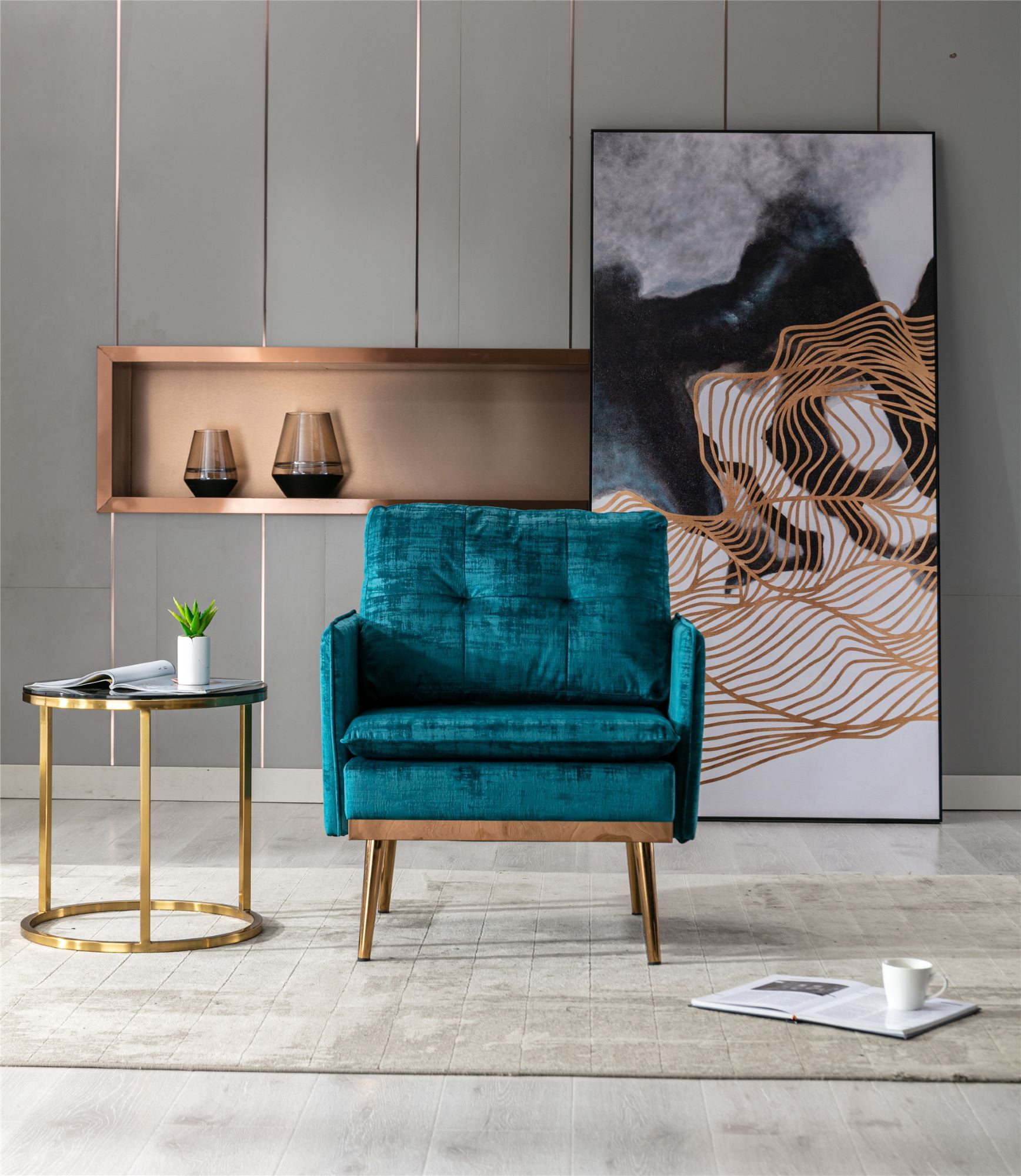 Anysun Velvet Accent Chair for Living Room Modern Club Chair Teal