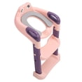 thumbnail image 3 of Asiento de entrenamiento para ir al baño para niños con taburete, escalera, asiento de inodoro de entrenamiento de PU ajustable en altura plegable, color rosa, 3 of 5