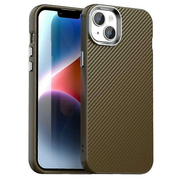 For iPhone 15 Plus 14 Plus Case Cell Phone Hybrid Back Cover Carbon Fiber Texture - Grey