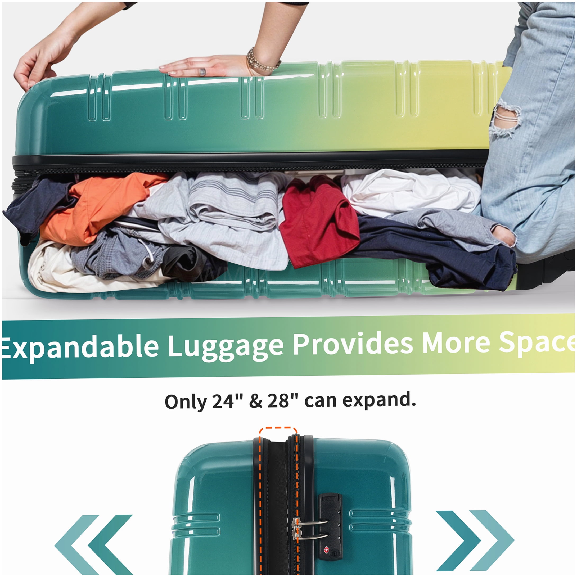 Lightweight PC Hardshell Suitcase Set 3-Piece, Green Yellow Gradient Expandable Luggage