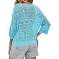 thumbnail image 5 of Womens Summer 3/4 Sleeve Off Shoulder Crochet Cover Up Top Sweater Shirts Mesh Boho Beach Swimsuit Coverup, 5 of 6