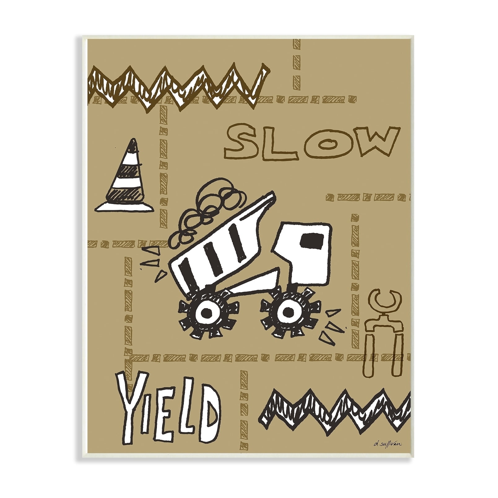 The Kids Room By Stupell Slow Yield Tan Dump Truck Construction Zone Wall Plaque Art