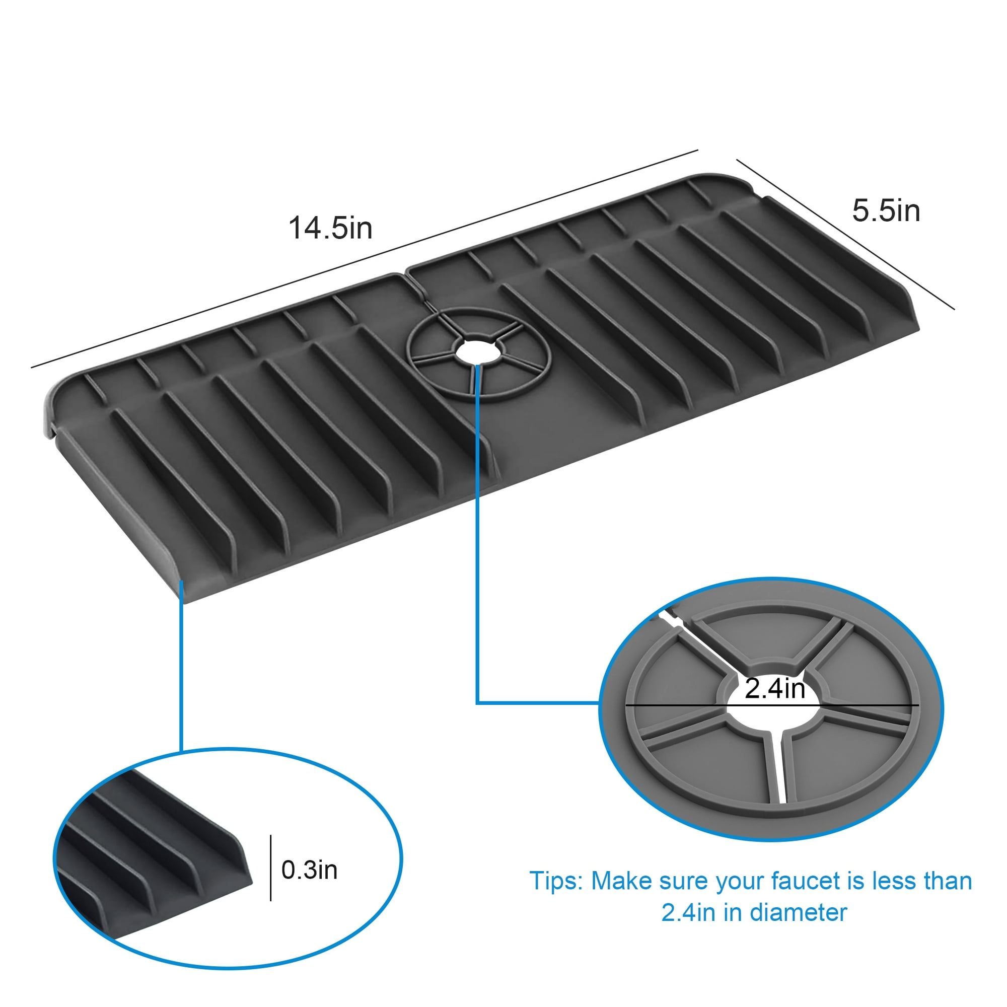Kitchen Sink Splash Guard, TSV Silicone Sink Faucet Mat, Sink Drain Tray Drying Pads, Kitchen Sink Accessories, Faucet Absorbent Mat, Bathroom Faucet Water Catcher Mat (Black)