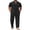 Black, variant on Mens Casual Beach Outfits 2 Piece Short Sleeve Textured Summer Vacation Shirt and Pants Set