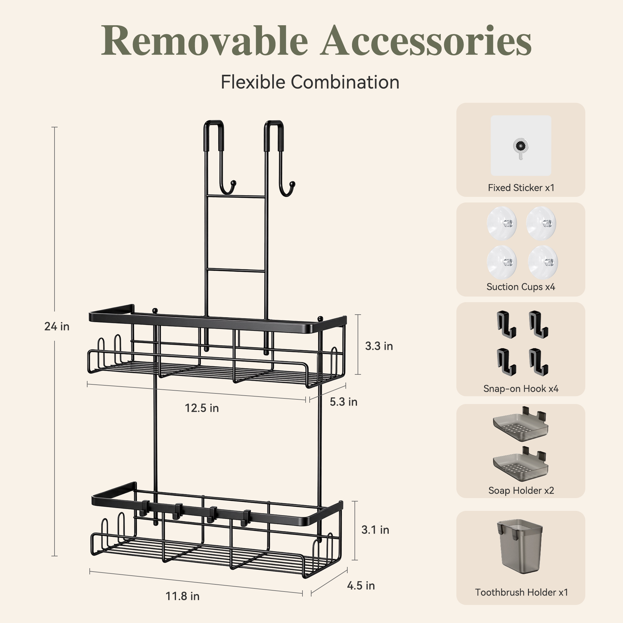 TINANA Over-The-Door Shower Caddy, Stainless Steel photo 2