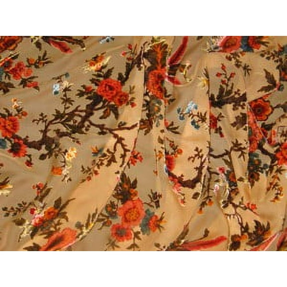 Decorative Silk Inc. 100% SILK VELVET BURNOUT FLOWERS FABRIC 45” WIDE BY THE YARD (GOLD-AA26)
