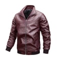 thumbnail image 2 of Chaqueta de piel y forro polar para hombre, chaqueta de moto, chaqueta de piel cálida Pompotops oipoqjl13526, 2 of 8