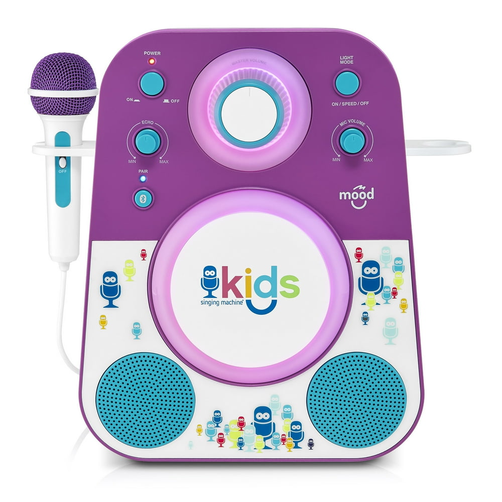 Singing Machine Kids Mood LED Glowing Bluetooth SingAlong Speaker with Wired Youth Microphone