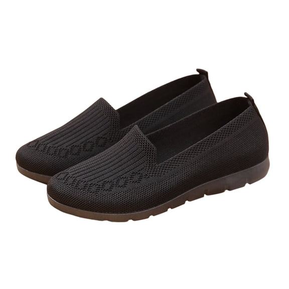 AUDeals Women Knitted Slip On Shoes, Round Toe Lightweight Comfortable Loafers, Breathable Mesh Walking Shoes (Black, 9.5)