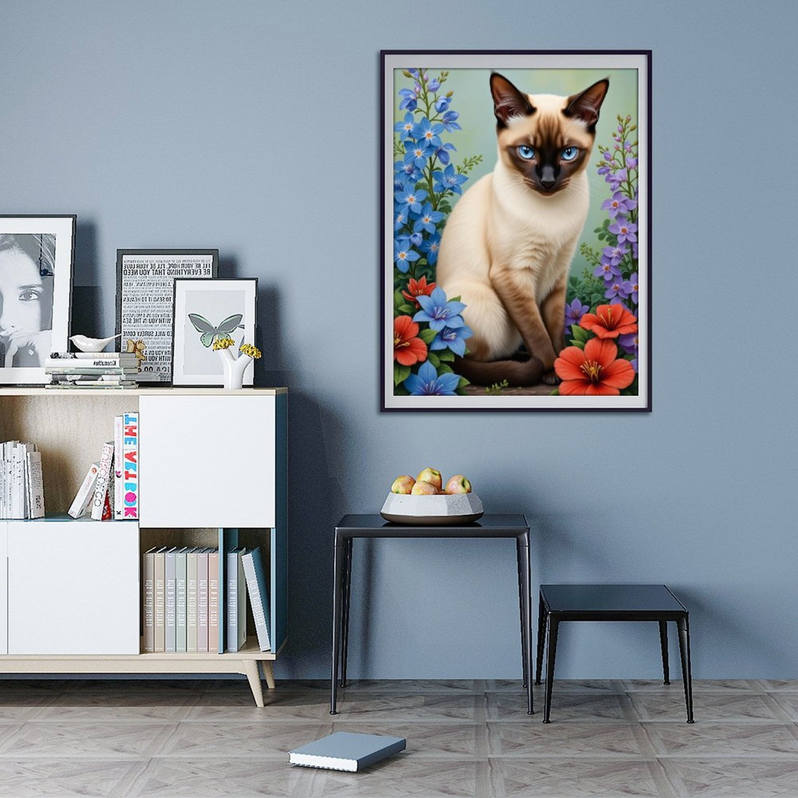 Diamond Art Kit for Adults, Siamese Cat Among Colorful Blooms Diamond Painting for Adults Beginners, DIY Diamond Art Painting Kits, 5D Diamond Painting Crafts for Home Decor 12x16 Frameless