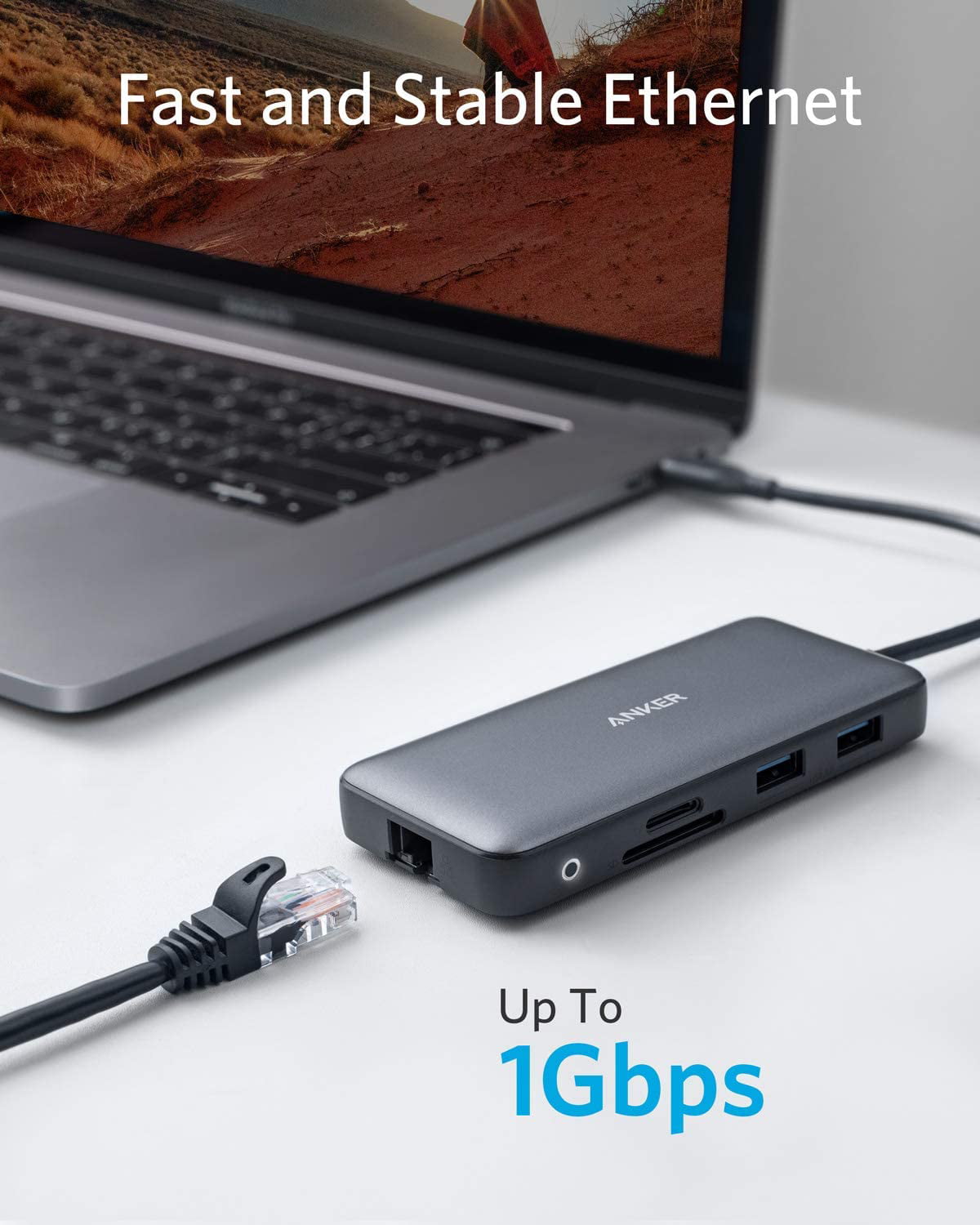 Anker 555 USB-C Hub (8-in-1), with 100W Power Delivery, 4K 60Hz HDMI Port,  10Gbps USB C and 2 A Data Ports, Ethernet microSD SD Card Reader, for