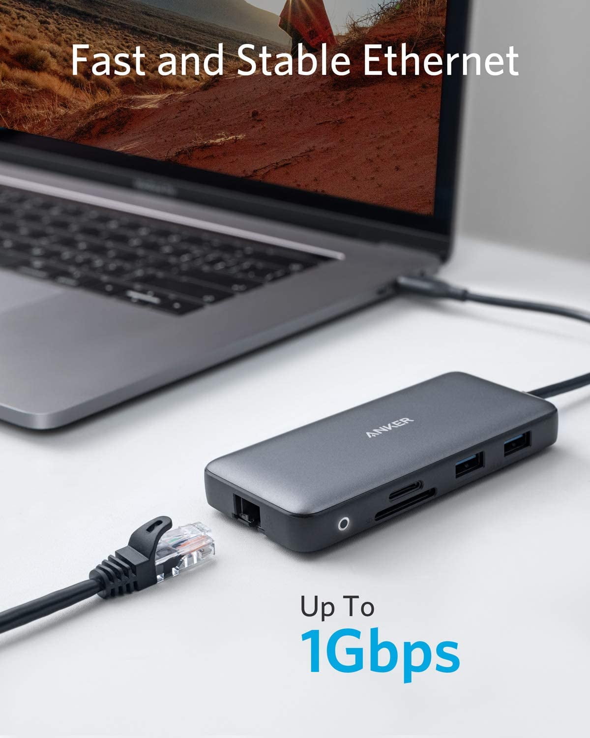 Anker 555 USB-C Hub (8-in-1), with 100W Power Delivery, 4K 60Hz HDMI Port,  10Gbps USB C and 2 A Data Ports, Ethernet microSD SD Card Reader, for