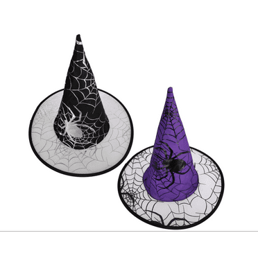 Just Pretending Halloween Dress Up Play Spider Web Witch Hat 18x9.6 in Assorted Black/Orange/Purple Set Of 2