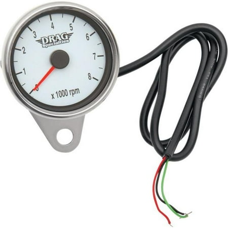Drag Specialties Electronic - Drag Specialties 2211-0032 Polished 2.4in. Mini Electronic 8000 RPM Tachometer - White Face with Orange Needle