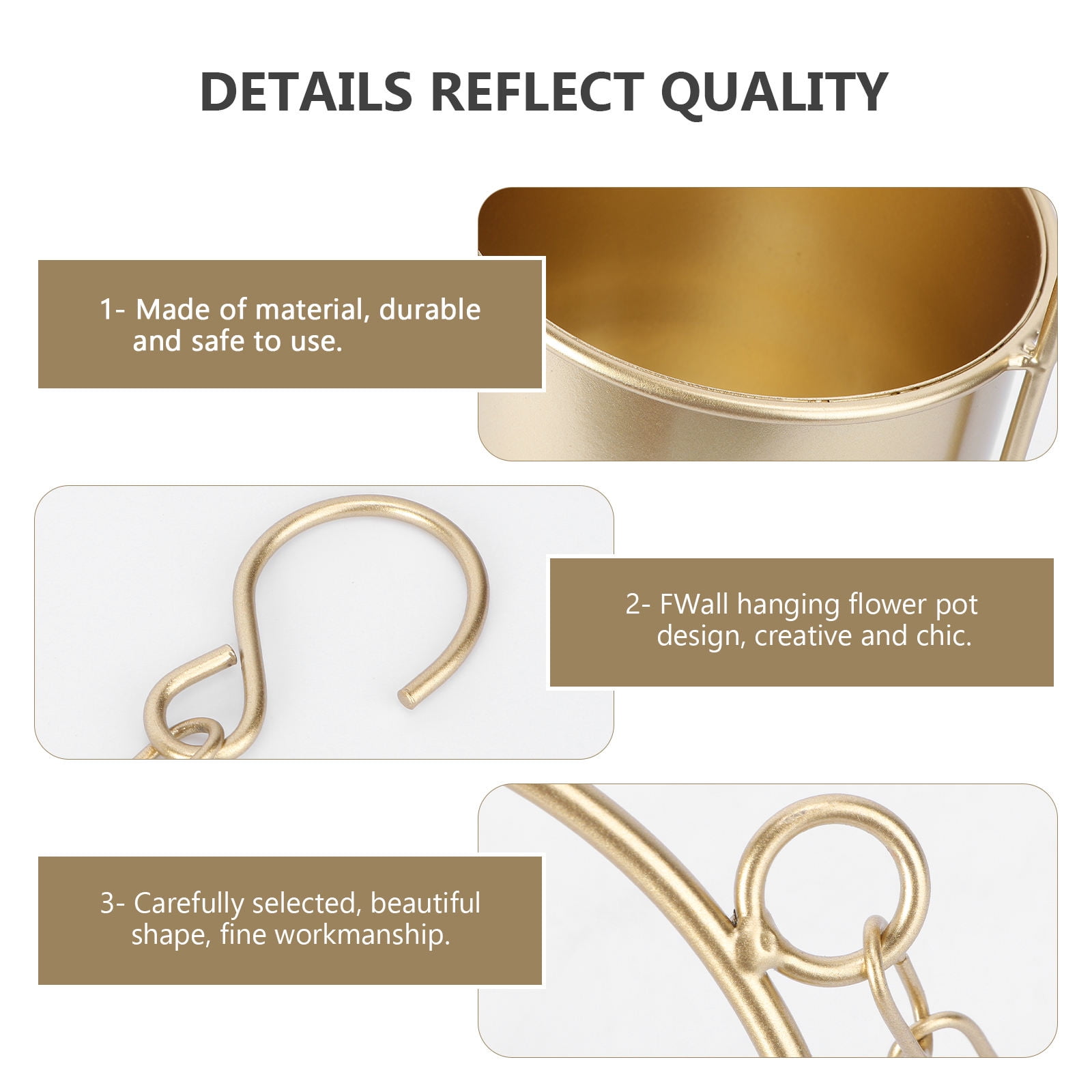 PAMINGONO Vintage Style Golden Iron Hanging Flower Pot Basket for Plants, Decorative Outdoor Indoor Hanging Planter, 1 Piece