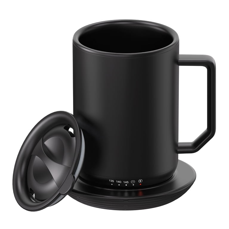 Mainstays Warming Coffee Mug, 12oz, Stainless Steel, Black, Self-Heating with Mug Warmer Coaster and Lid (3 Pack)