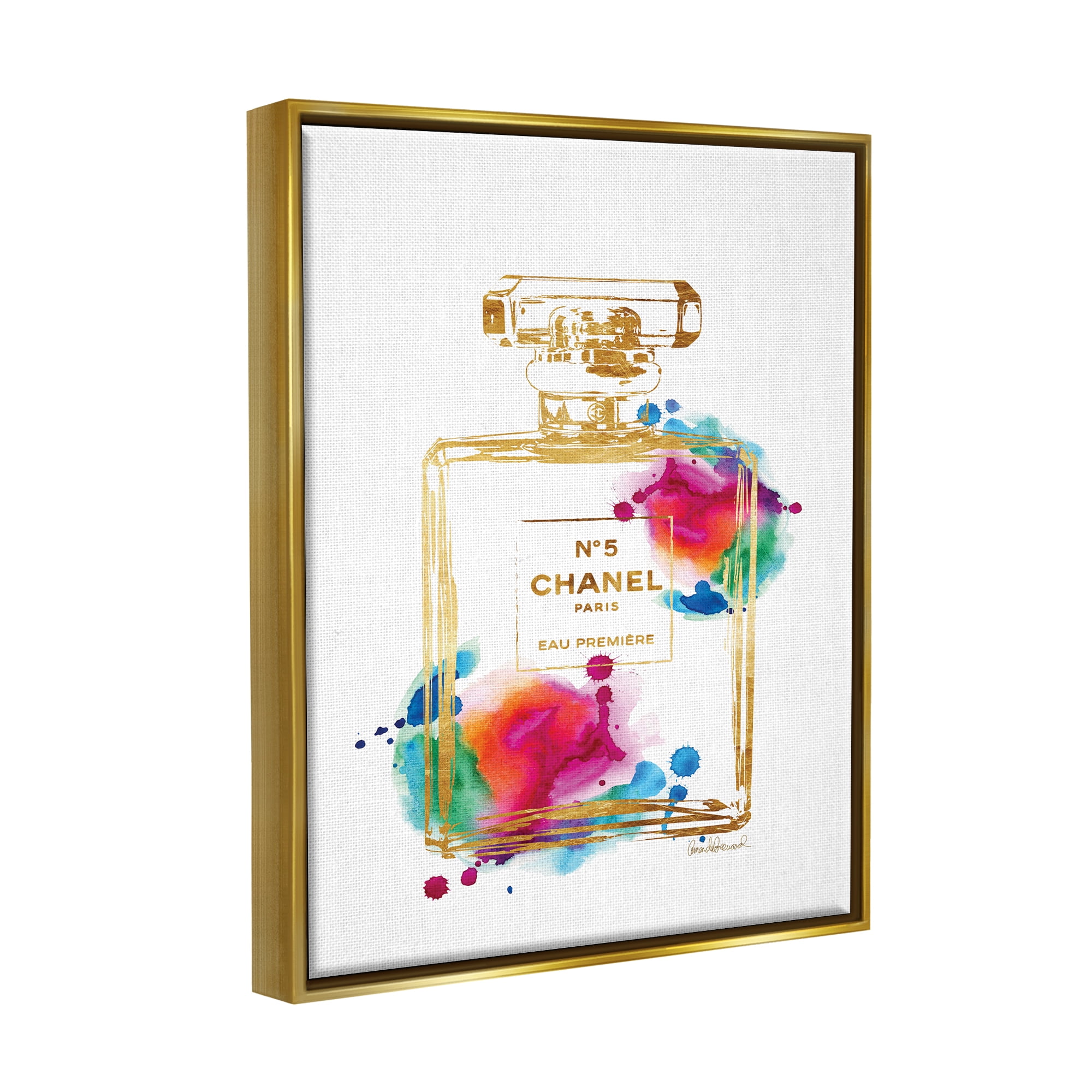Stupell Industries Fashion Perfume Gold Rainbow Metallic Gold Framed Floating Canvas Wall Art, 24x30, by Amanda Greenwood