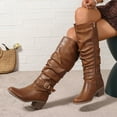 thumbnail image 4 of Women's Slouchy Knee High Boots Chunky Heel Buckle Winter Long Boot Extra Wide Calf Dress Work Shoes, 4 of 8