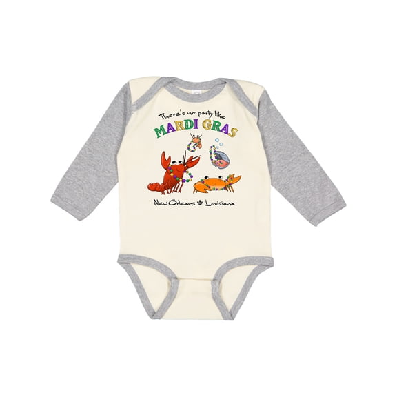 Inktastic There's No Party Like Mardi Gras With Partying Seafood Boys or Girls Long Sleeve Baby Bodysuit