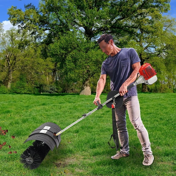 52cc 2.3HP Gas Powered Handheld Lawn Sweeper, Professional 20.47" Wide Brush for Driveways, Artificial Turf, Sports Courts & Yards - 8500 RPM with Goggles & Guard