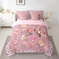 thumbnail image 2 of Feelyou Pink Rose Floral Bedding Comforter Set 7pcs, Vintage Bohemian Cherry Blossoms Queen Bedding Sets, Teens Kids Girls Women Reversible Queen Sheet Sets, Super Cozy Room Decor, 2 of 8