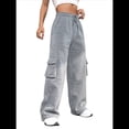 thumbnail image 2 of Pantalones Deportivos Cargo para Mujer, Holgados, de Forro , de Pierna , Elásticos, de Cintura Alta, Informales, para Senderismo, para Otoño. Gris L, 2 of 10