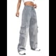 thumbnail image 2 of Pantalones Deportivos Cargo para Mujer, Holgados, de Forro , de Pierna , Elásticos, de Cintura Alta, Informales, para Senderismo, para Otoño. Gris S, 2 of 10