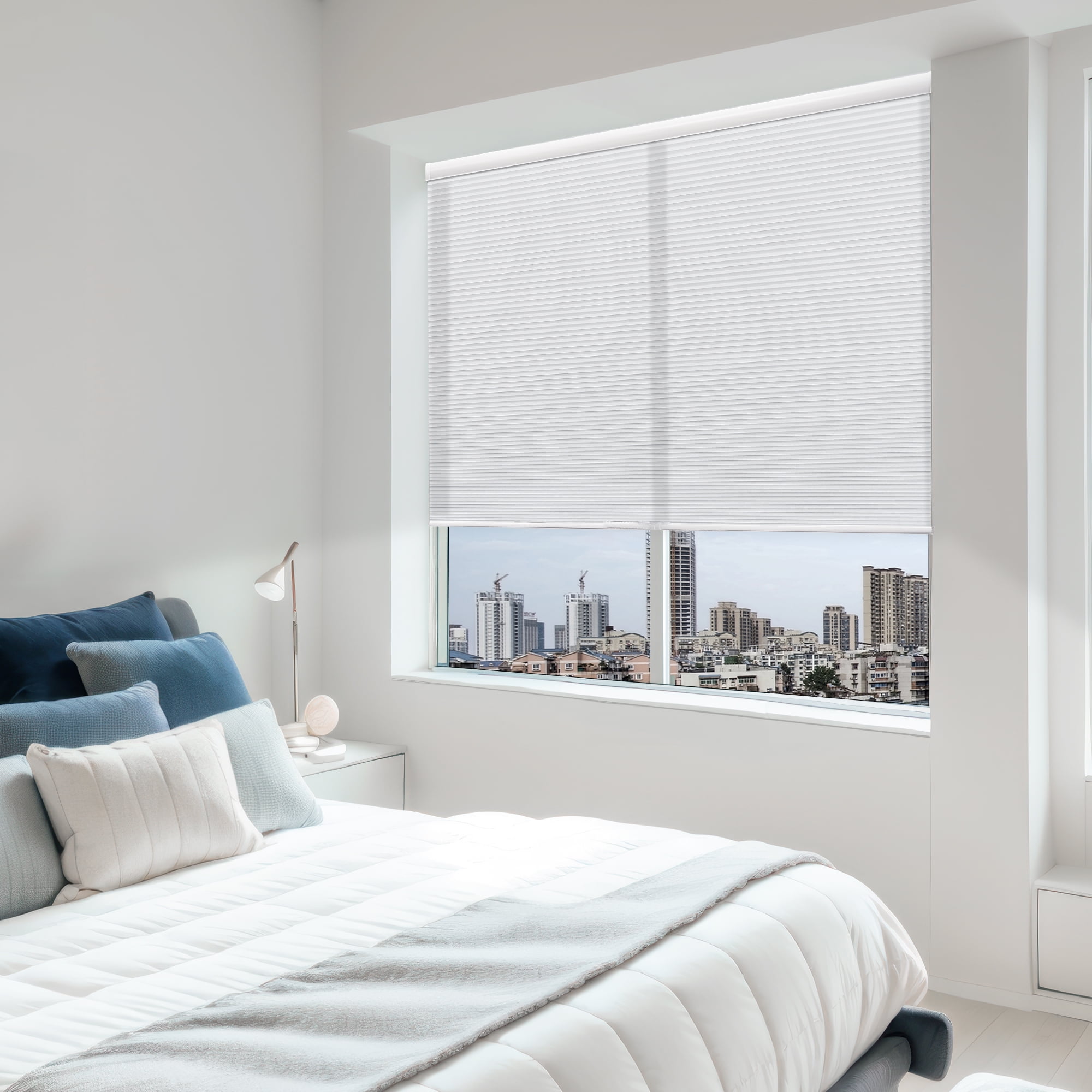 Keego Cordless Room Darkening Polyester and Aluminum Honeycomb Window Blinds, White 18 x 48