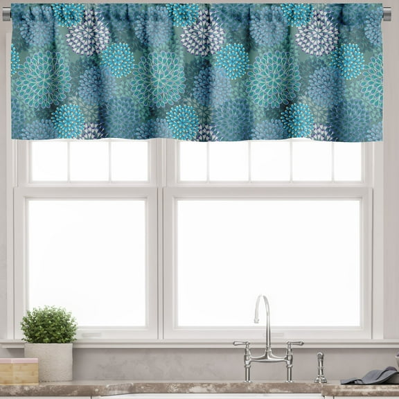 Ambesonne Floral Valance Pack of 2, Clove Petals Vibrant, 54"X18", Petrol Blue Teal