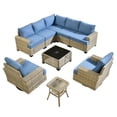 thumbnail image 4 of XIZZI Patio Furniture 9 Pieces All Weather Wicker Sectional Sofa Set Rattan Outdoor Conversation Set with Swivel Rocking Chairs for Garden, Denim Blue, 4 of 10