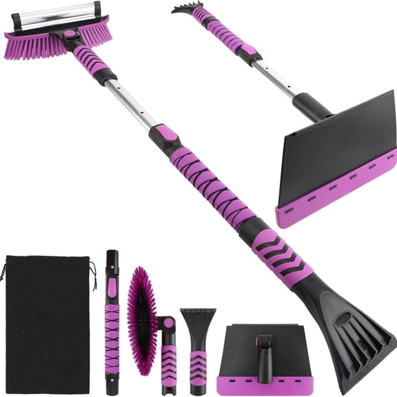 Snow Brush, Extendable Ice Scrapers for Car Windshield with 270° Pivoting Head, Lightweight Aluminum Body Snow Removal Tool with Ergonomic Foam Grip, Snow Scraper for Car Truck SUV