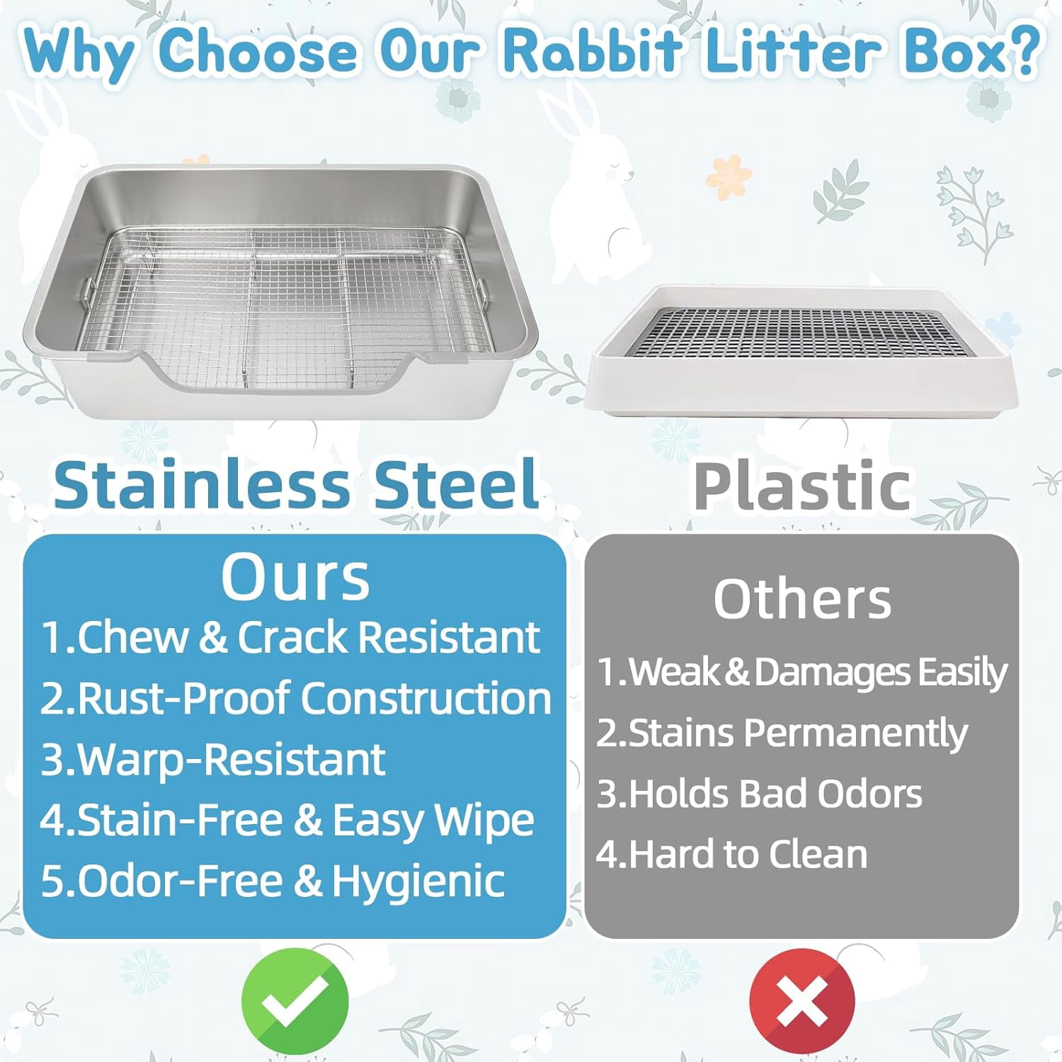 Extra Large Stainless Steel Rabbit Litter Box with Sifting Tray, Steel Grids Bunny Litter Box, Rabbit Potty Pan for Guinea Pigs, Chinchillas, Ferrets, Squirrels, Easy to Clean, Odor Control