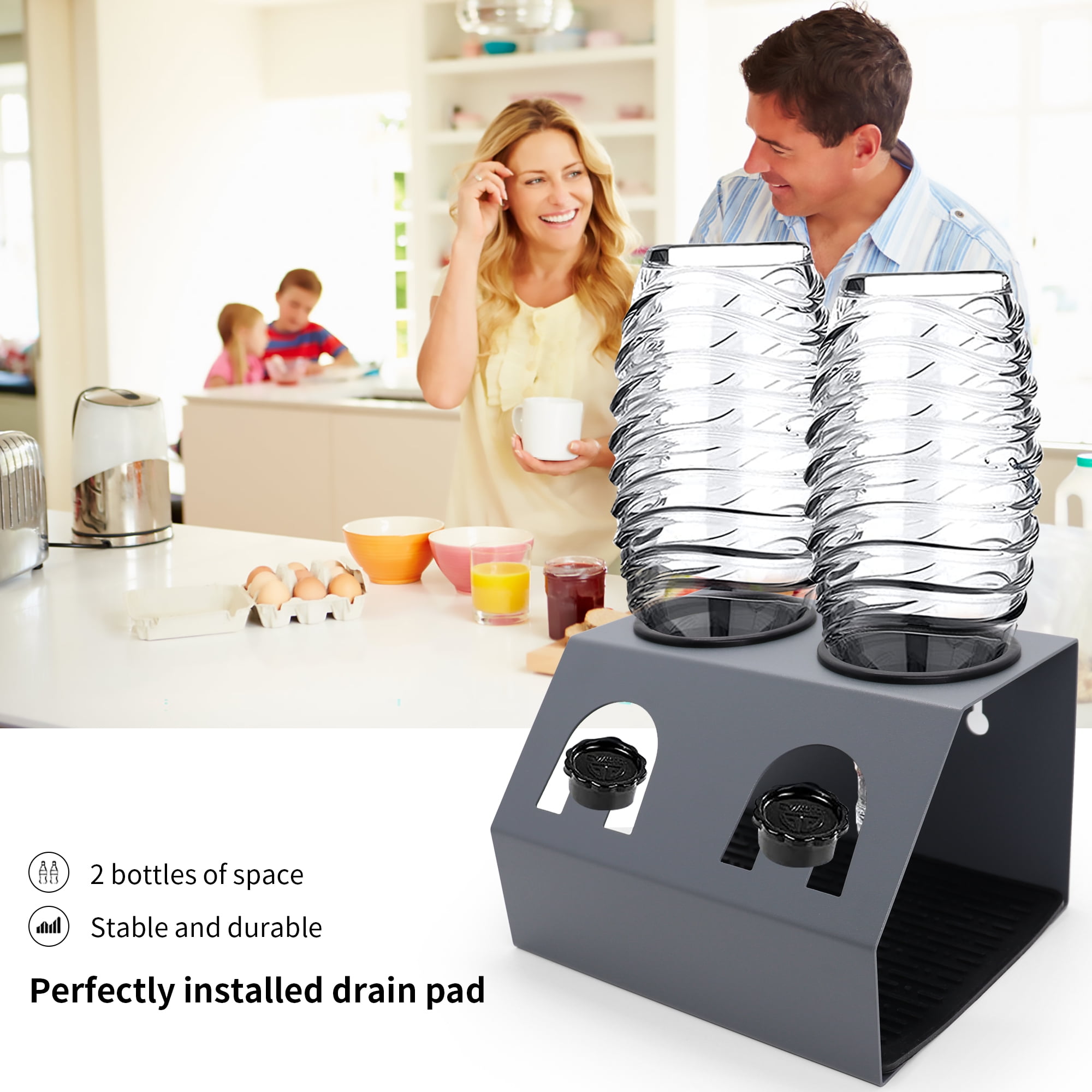 Yafan Bottle Stand, Stainless Steel Bottle Drying Rack for Soda Stream, 2-Hole Soda Bottle Drain Rack Drip Rack Crystal, Black