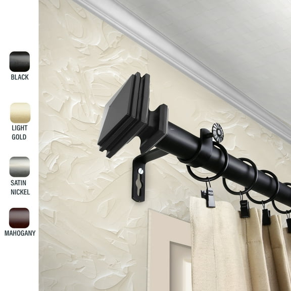 Central Design Products 1" Black Knob Adjustable Single Curtain Rod, 120"-170"