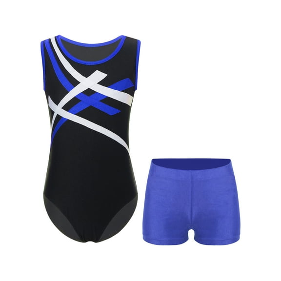 Hansber Kids Boys Gymnastics Outfits Unitard Athletic Leotard Shorts Set for Ballet Dance Practice Blue 6