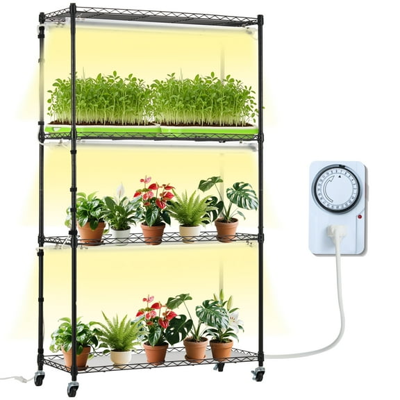 VEVOR Plant Stand with Grow Light, 4 Tiers Plant Shelf with 3000K 180W LED Full Spectrum Light for Indoor Plants, Grow Light Shelf with Timer for Seed Starting 35.4" L x 13.8" W x 59.1" H