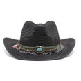 thumbnail image 2 of Women Panama Straw Hat Fedoras Beach Sun Hat Wide Brim Roll Up Sunhats for Women with Tassels Band Decoration, 2 of 6